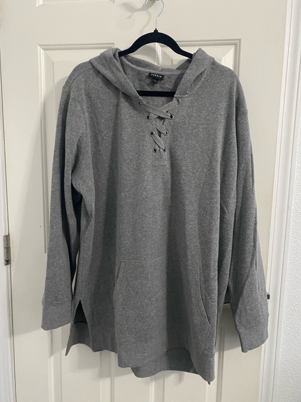 Torrid Gray Lace-Up Pullover Hoodie